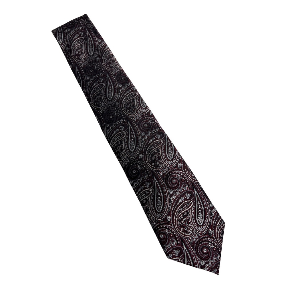 Pronto Uomo Couture Necktie Mens OS Burgundy Paisley Silk Formal Wedding Tie D30